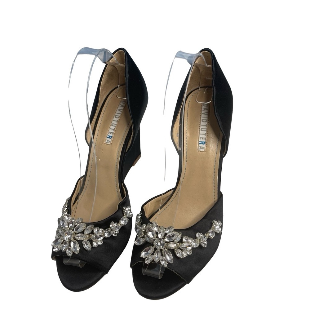 DAVID TUTERA Winter Steel SATIN DE ORDAY WEDDING PUMPS RHINESTONES SIZE 8.5 BLK